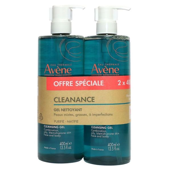 Avene Cleanance Gel Nettoyant 400ml X2
