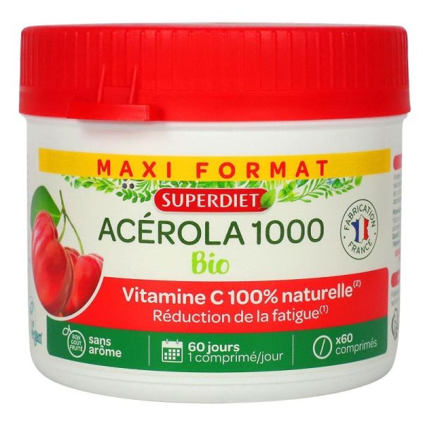 Acerola 1000 bio vitamine C réduction fatigue 60 comprimés